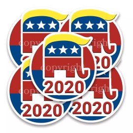Trump 2020 Bumper Stickers Republican Elephant 2020 Round Decals 4" wide 5 pack