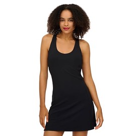 90 Degree By Reflex Womens Nudetech Match Point Racer Back Tennis Dress with Built-in Shorts - Black - Medium