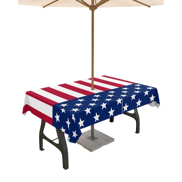 4th of July Tablecloth with Umbrella Hole and Zipper American