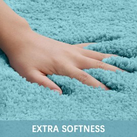 Buganda Microfiber Bathroom Rugs (35.4 x 24, Spa Blue) Shaggy Soft and Absorbent, Non Slip, Thick Plush, Machine Washable Bath Mat and Bath Rugs for Bathroom