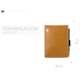 DELMON VARONE - Notepad Case DIN A7 Including 2 x Notepads and 1 x Mini Ballpoint Pen Reporter Pad (Brown) Premium Genuine Leather with Pen Loop, Slip Pocket & Blank Pad Unlined & Tearable