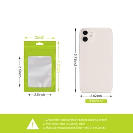 Bezall 100Pcs Mini Resealable Mylar Bags with Front Window, Smell Proof Ziplock Food Storage Bags Foil Pouch for Packaging Candy Sample Lip Gloss (Lime Green, 3x4.7 Inches)