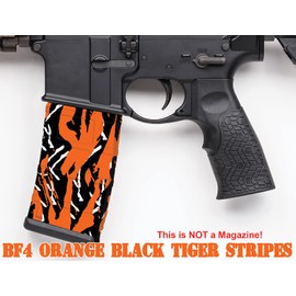 One Stop Decals Black/Orange Tiger Stripes Camouflage Premium Vinyl wrap (Skin) DIY kit for 30/20/10 Rounds 5.56/0.223 NATO Magazine. Durable, Waterproof, Matte. Inspired by Battlefield 4 (BF4).