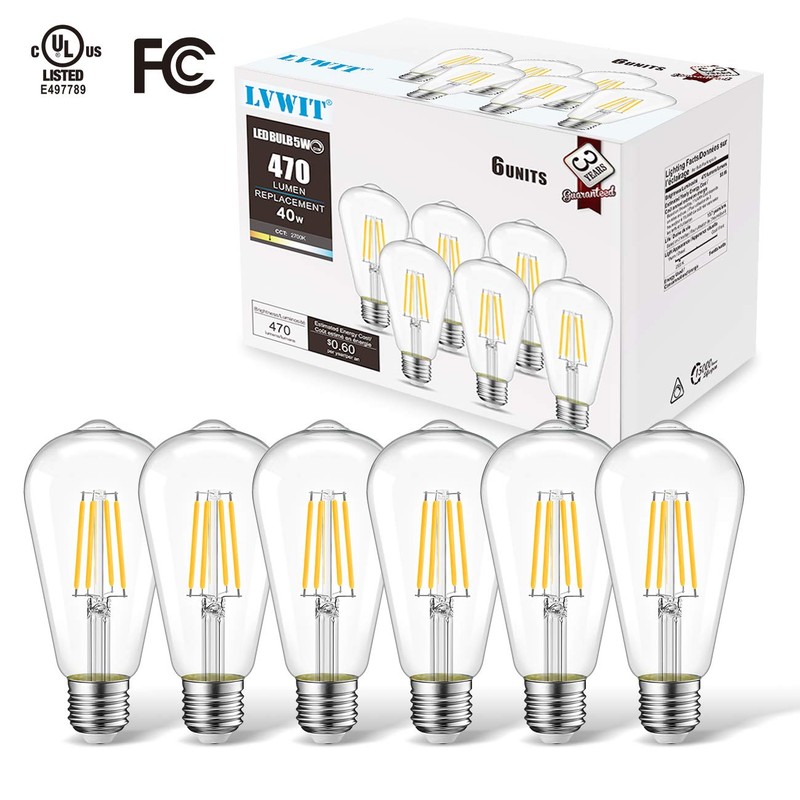 LVWIT ST21 LED Filament Bulb 5W(40 Watt Equivalent) Dimmable 2700K