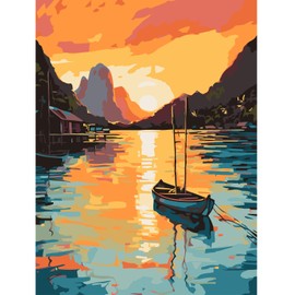 Modojuny Paint by Numbers Kits for Adults and Kids, DIY Canvas Painting Kit with Acrylic Pigment and Brushes, 12 x 16 inch Sunrise Scenery (Without Frame) - 9+ Years