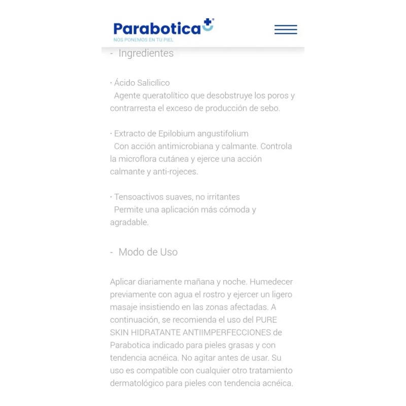 Parabotica Espuma Limpiadora Seborreguladora Piel Grasa 150mL Ácido Salicílico