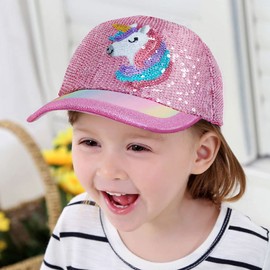 Girls Baseball Cap Baby Kids Hat Trucker Sun Hat Cotton Adjustable Toddler Baseball Cap Beach Hat for Toddler Girls 1-10 Years(Sequins Em Uni,48cm)