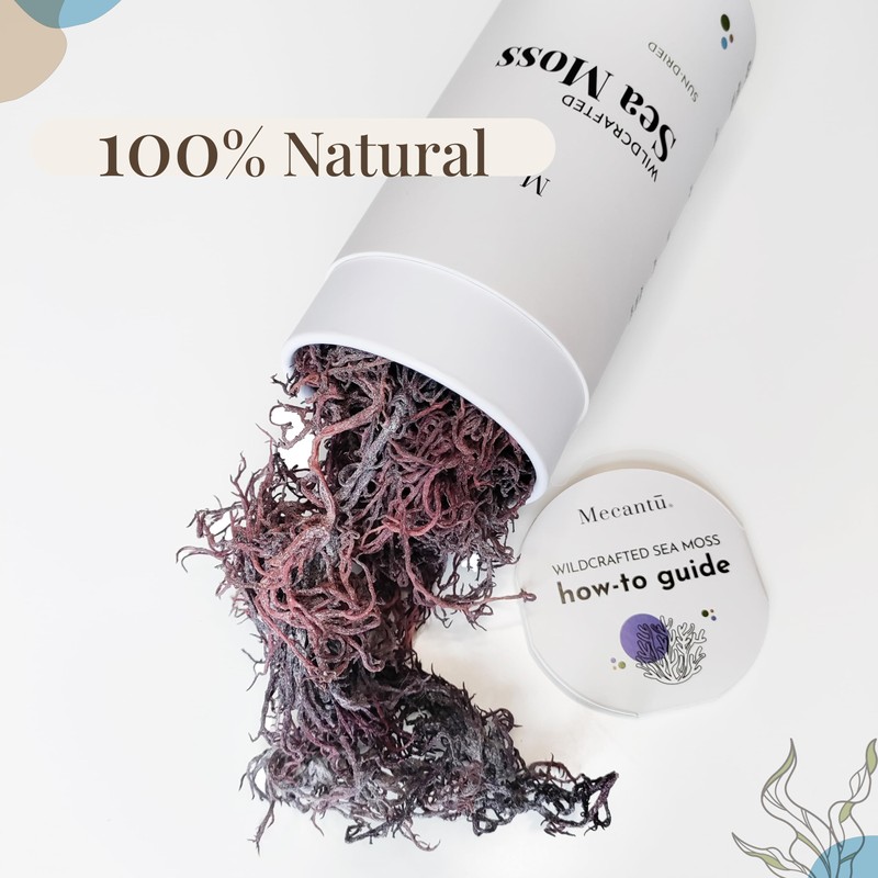 Mecantu® Purple Sun-Dried Sea Moss Perfect for Vegan Recipes, Drinks,