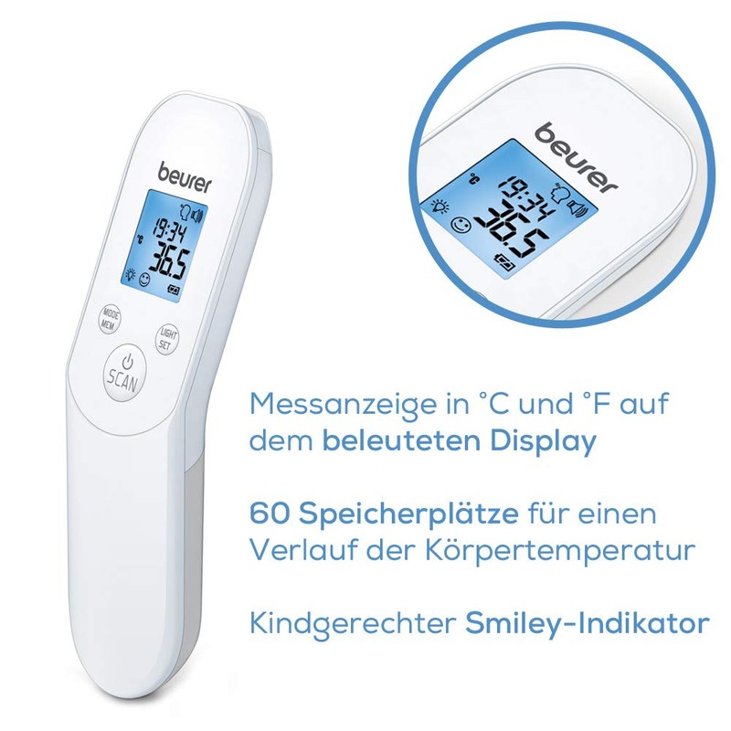 Beurer FT 85 contactless digital infrared thermometer, fever thermometer for