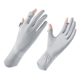 NICEYEA Women's UV Sun Protection Gloves Non Slip Sunblock Driving Gloves with Full Finger Touchscreen and Wrist Length for Cycling Fishing Hiking Golfing (Light Gray)