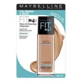 Maybelline Base Maquillaje Líquida Fit Me Matte,12 gr, matifica, control brillo 16h, minimiza poros