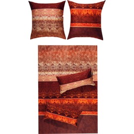 Erwin Müller Bed Linen, Duvet Cover, Reversible Pillowcase Mako Satin Oriental, Red, Size 40 x 80 cm / 135 x 220 cm, Temperature Regulating, with Zip