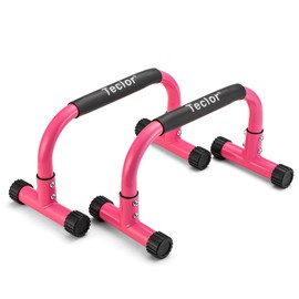 Teclor Push Up Bar, 9.5in High Parallettes Bars Great for L-sit, Sturdy Steel Structure Pink Push Up Bars for Men & Women, Full Planche & Dips, Heavy-duty No Wobbling Calisthenics Equipment MAX Capacity 660LBS, 1.5in Dia Save Wrist & Great Grip
