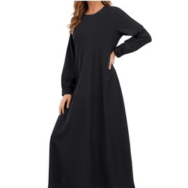 WSPLYSPJY WSPLYSPJY Solid Color Zipper Abaya Muslim Dresses for Women Girls Pockets Islamic Prayer Clothes Black S