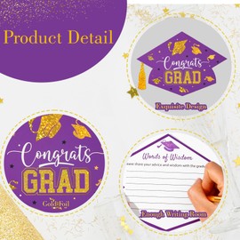 Graduation Advice Cards for The Graduate with Sign, 50PCs Holographic Gold Foil Graduation Wish Card for High School College, Well Wishes Cards for 2025 Decorations Grad Celebration Party(Purple)