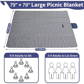 Manta de Playa, Manta de Picnic Impermeable, Plegable, Adecuada para Playa, Camping, Parque, Barbacoa, Yoga, Senderismo, Viajes (Azul y Blanco a Cuadros)