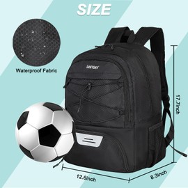 DAFISKY Youth Soccer Backpack - Soccer Bag with Shoes and Ball Compartment Sports Bag for Basketball Volleyball Football, Black