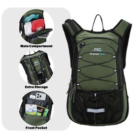 15L Insulated Hydration Backpack Pack with 2L Water Bladder Lightweight Hiking Backpack Bag for Women Men Daypack for Hiking Running Festival Camping Biking (Olive)