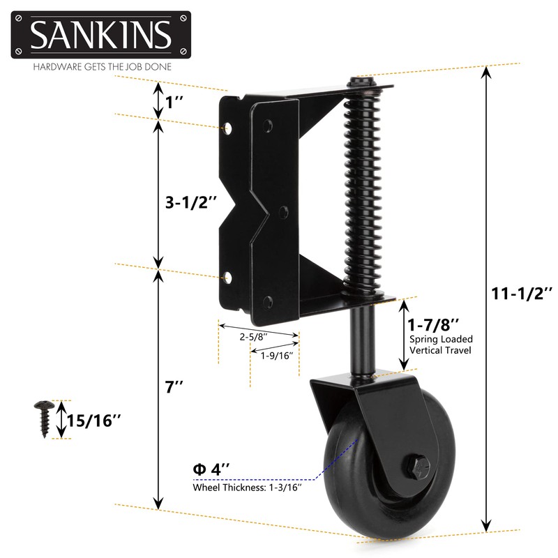 SANKINS Spring Loaded Gate Caster for Wooden Gate PVC Fence,