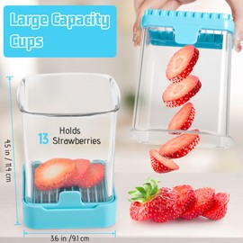 Upgraded Fruit Slicing Cup with Removable Blade & Push Plate - Safe Strawberry, Banana, Egg, Grape Slicer - Kitchen Gadget for Easy Fruit Prep (Blue)