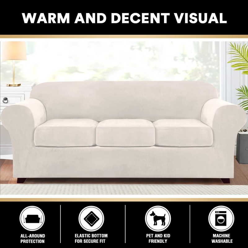 PrinceDeco Velvet Couch Covers for Sofa Soft 4 Pieces Couch