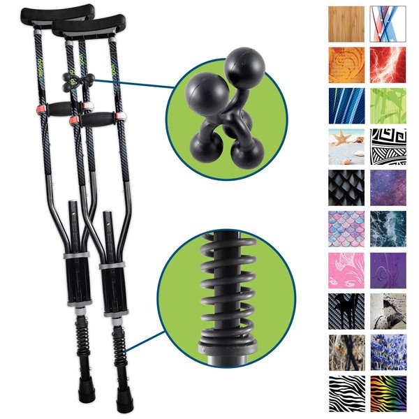 York Nordic - Spring Cushion Crutches Perfect for Sports Injuries and Travel - Heights 4'7" to 6'6" - Adjust Down to 22" for Travel - Black and Silver
