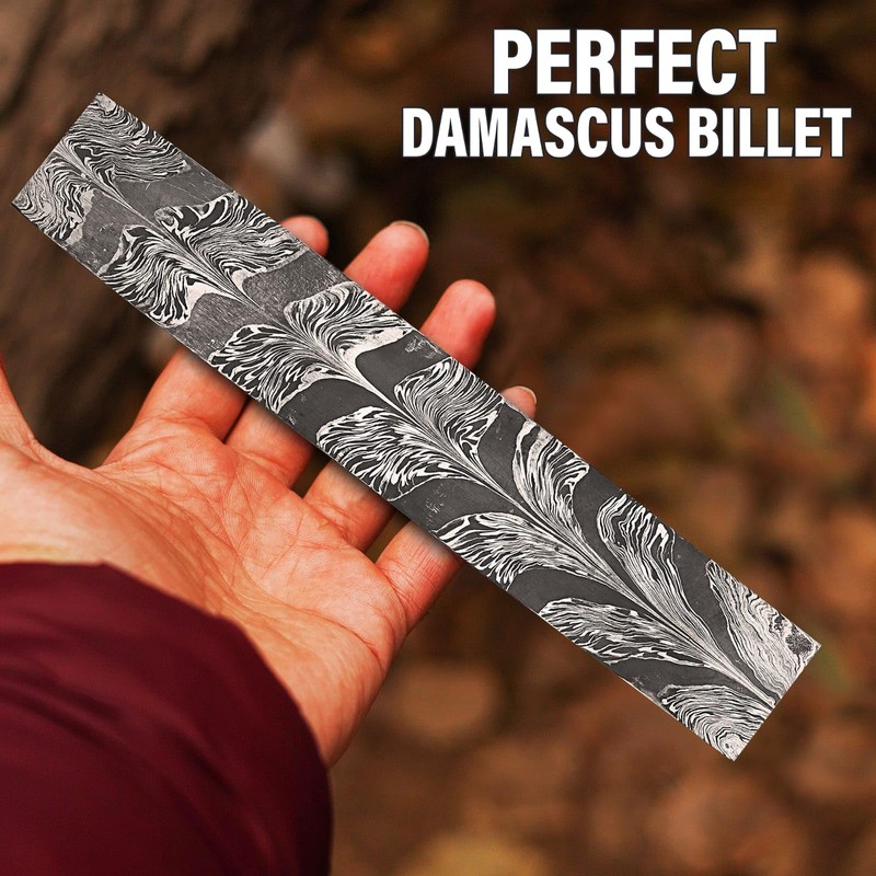 Nesmo 524 Damascus Steel Blank Billet Black Feather Patern Bar