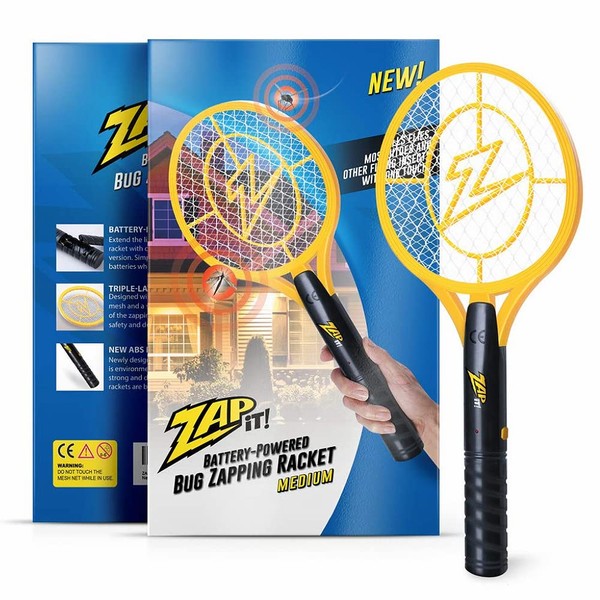 ZAP IT! -Batte Anti-moustiques et Mouches, Rechargeable - 4 000 Volts - Chargement USB, lumière LED Super Brillante pour Zapper dans l'obscurité - sans Danger au Toucher (Moyen)