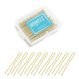 Hoyols U Shaped Hair Pins Blonde, U Shape Bobby Pins Metal Curved Curly Waved Bun Clips Hairpin for Buns Women Girls Grips Hairstyle Updo Thin Thick Hair, 100 Count 2.4 in (Blonde)