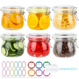 HINGWAH 16 oz Glass Jars with Airtight Lids, 6 Pack Wide Mouth Mason Jars with Clamp Lids for Kitchen Canisters, Food Storage Containers for Pickling, Coffee, Spices, Sugar, Herbs