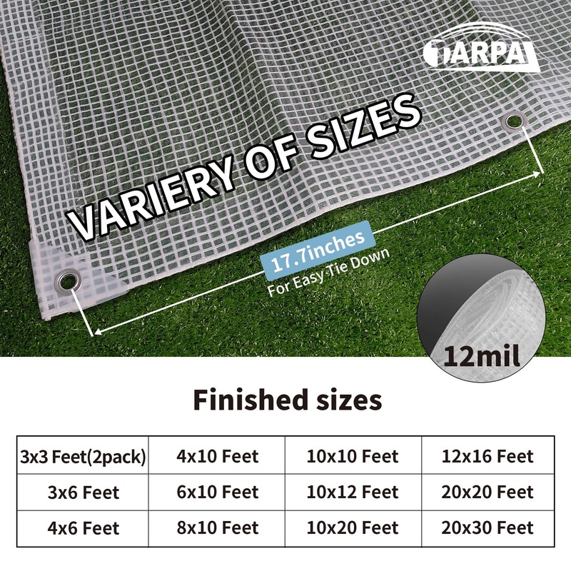 TARPAL 3'x3'（2pack） Clear White Tarp Heavy Duty Waterproof 12mil with
