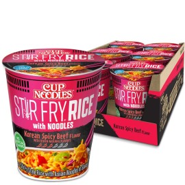 Nissin Cup Noodles Stir Fry Rice with Noodles Spicy Beef 2.68 Ounce Pack of 6