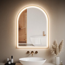 Arched LED Bathroom Mirror, Gold Bathroom Mirror, Anti-Fog, Wall Mounted Mirror, Dimmable Brightness, 3 Color Temperatures, 24"x32" Gold, Fast Defogging