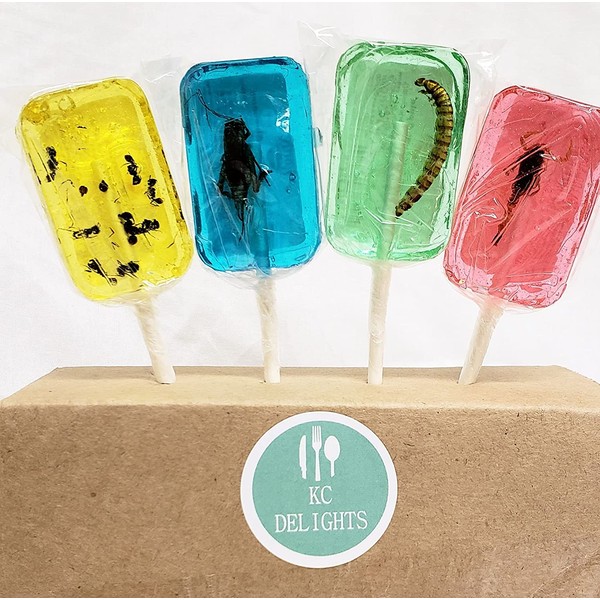 Insect Sucker Lollipop Bundle - Pack of 4 - Scorpion, Ants, Cricket, And Worm - Flavors Vary - With Licensed Sticker