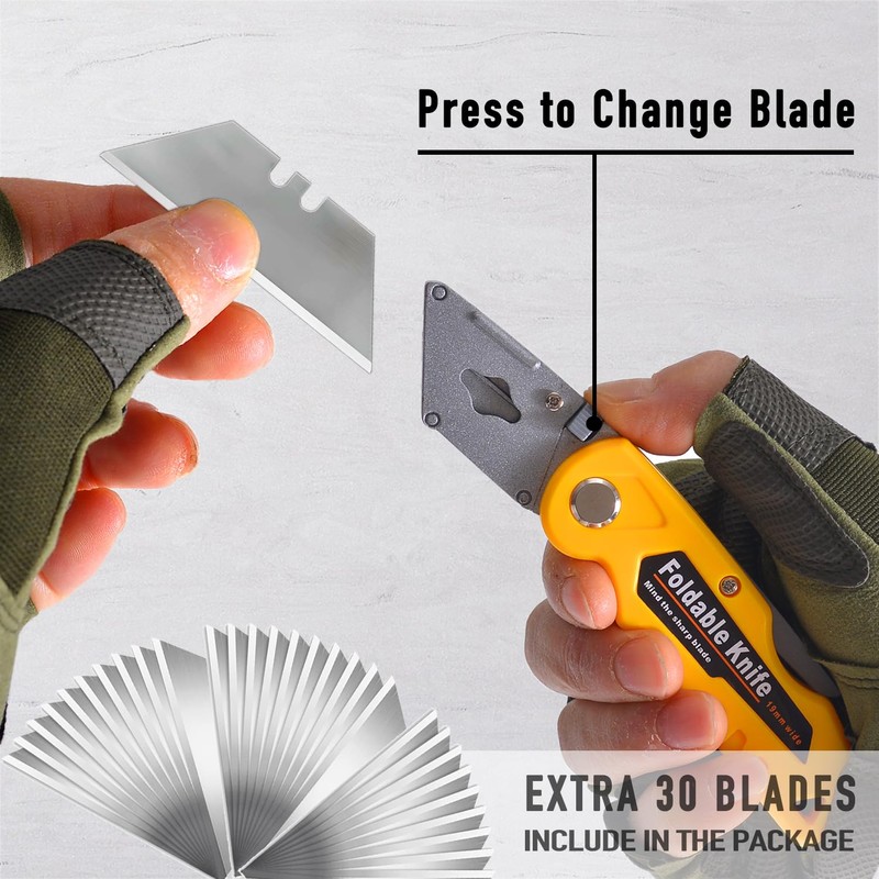 10-Pack Heavy Duty Folding Box Cutter Set with 30 Replacement