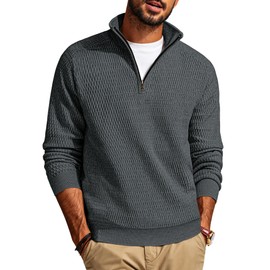 PJ PAUL JONES Men's Troyer Pullover with Zip Work Jumper V Neck Stand-Up Collar, darkgray