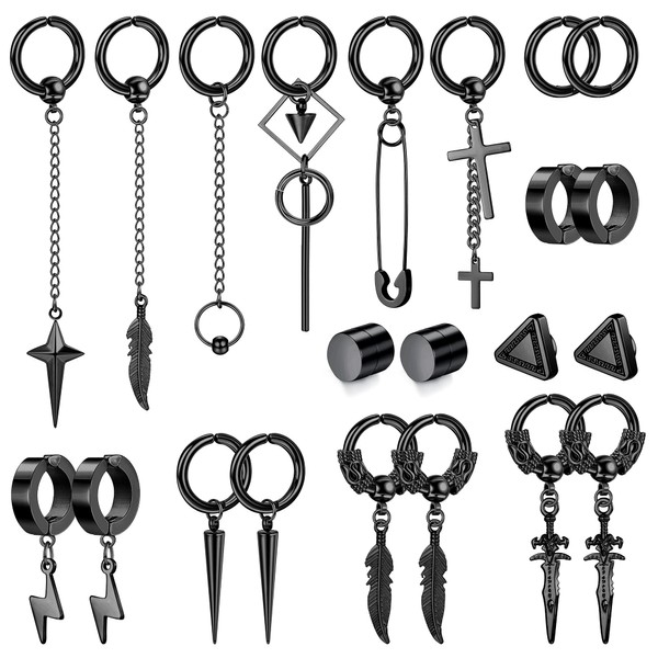 Kakonia 22Pcs Dangle Clip On Earrings for Men Fake Earrings