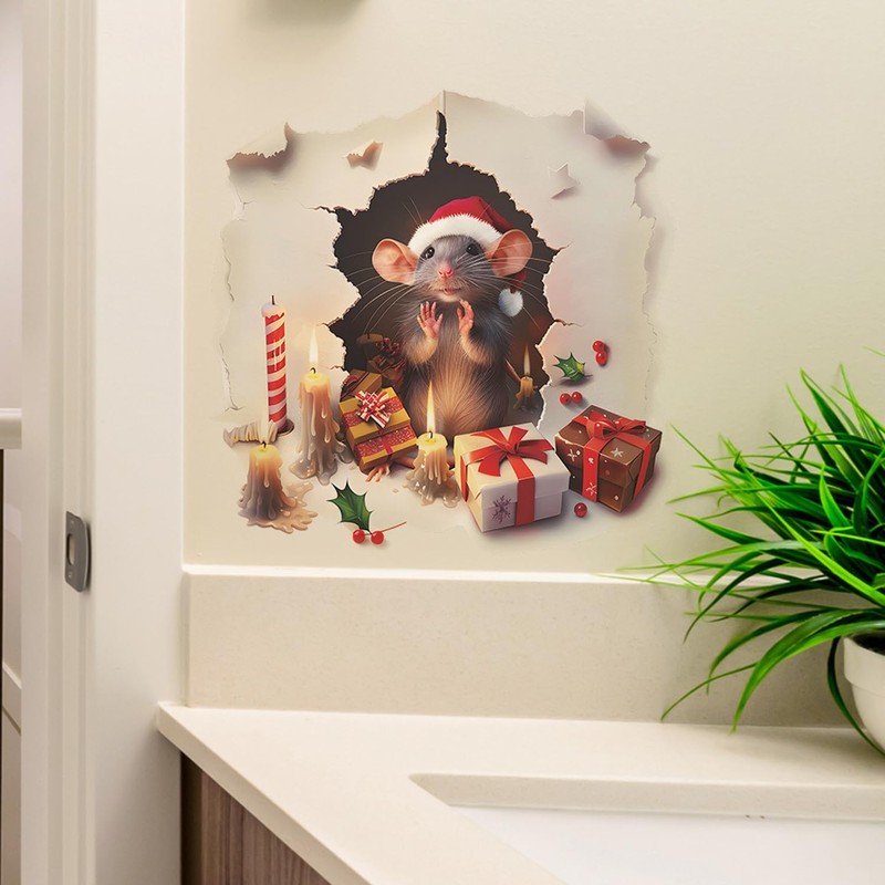 Christmas 3D Mouse Hole Wall Decals With Gift Boxes -