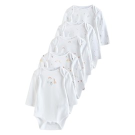 NEXT 5 Pack Long Sleeve Baby Bodysuits 100% Cotton, White Character, 12 months