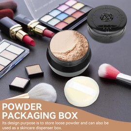Travel Makeup Powder Container, Vintage Rose Empty Refillable Loose Powder Dispenser Box Reusable Portable Baby Talcum Powder Case with Strainer and Powder Puff for Body Powder, Baby Powder (Black)
