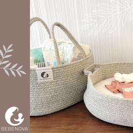 BEBENOVA Cotton Rope Changing Basket – Extra Large Portable Baby Changing Station – Foam Pad & 2 Removable Covers – Diaper Caddy Organizer – Boho Nursery Must-Have & Perfect Shower Gift