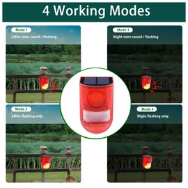 QXMH Solar Sound & Light Alarm Outdoor Motion Sensor, 129db Siren Sound Alert, 6LEDs Flash Warning Security Alarm System, Outdoor Dog Baking Security Siren Waterproof for Villa, Farm.4 PCS