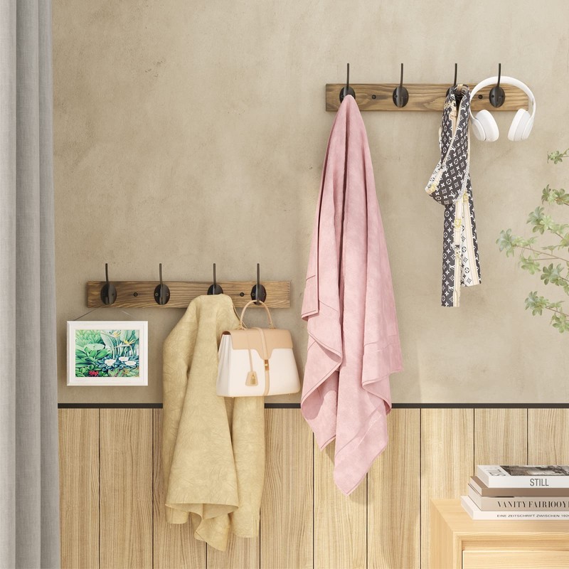 VERTORGAN Coat Hooks Wall Mounted, Wooden Hat Rack with 4
