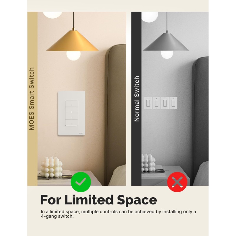 MOES WiFi 3 Gang Light Switches, 2.4GHz Smart Triple Single