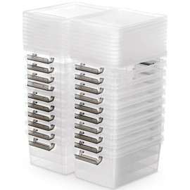 Citylife 1.3 QT 20 Packs Small Storage Bins Plastic Storage Container Stackable Box with Lids for Organizing, Clear White