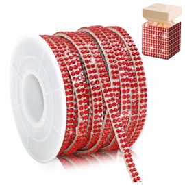 ROYTOER Glitter Crystal Rhinestone Ribbon,0.4 CM Wide Rhinestone Tape for Car Interior,Red Diamond Strip Self Adhesive,Glitter 10 Yards Crystal Trim Sticker for DIY Craft Art Wedding Party Decoration