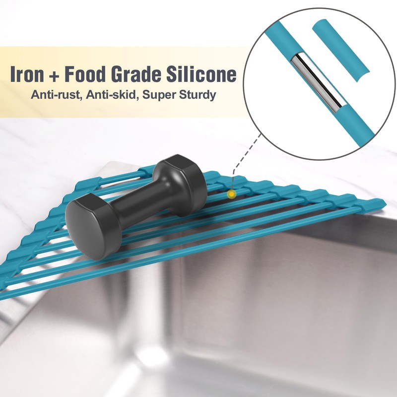 Tomorotec Compact Silicone-Coated Triangle Dish Drying Rack for Sink Corner