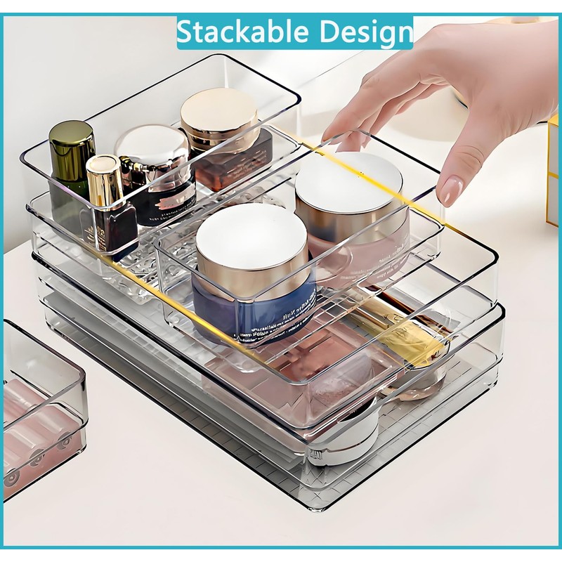 7 PCS Stackable Clear Drawer Organizer, Vanity Drawer Organizer Trays,