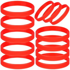 MATEPLUS 12pcs Rubber Bracelets, Silicone Wristband Solid Color Elastic Stretch Wirst Band for Men Women-Red