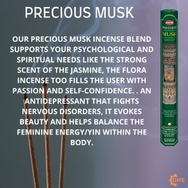 HEM Incense sticks PRECIOUS MUSK Full box of 6 with DHS incense stick holder for Yoga, Meditation, Healing, Spirituality, Aromatherapy, Incense Spa and Relaxation…